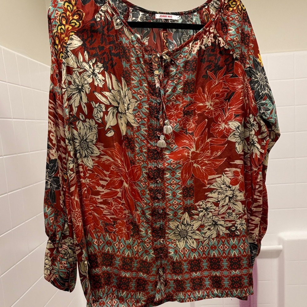 Floral Print Women's Top - Red and Black